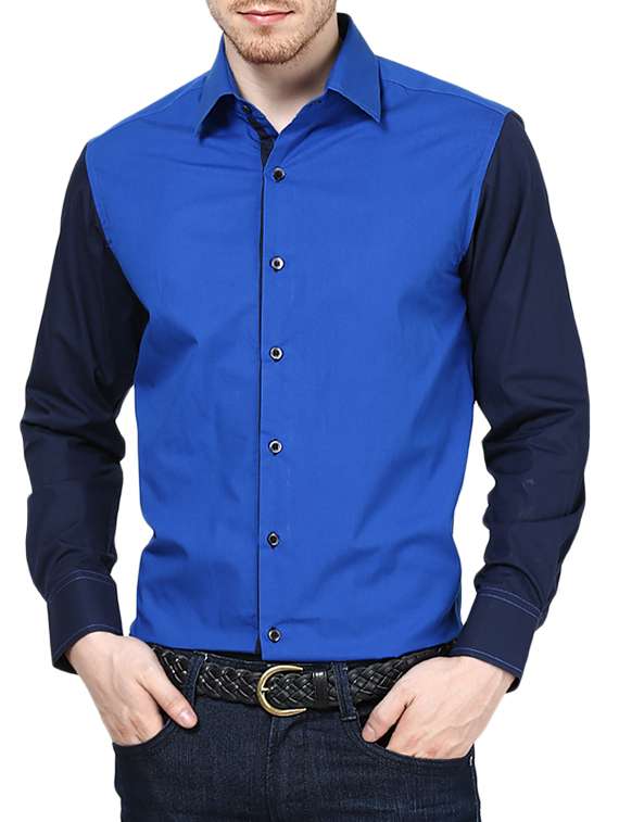 blue color block casual shirt