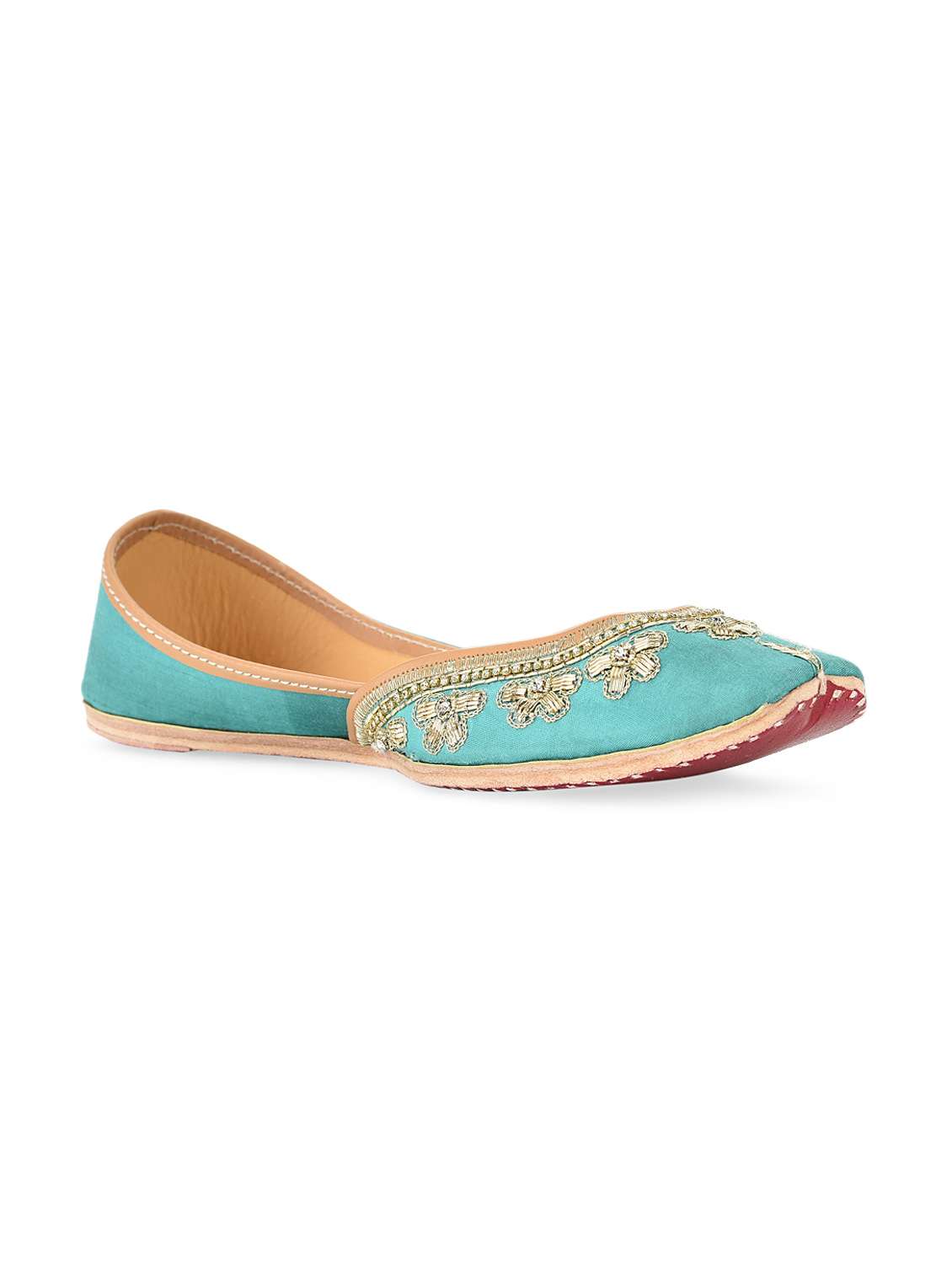Teal embellished leather mojris