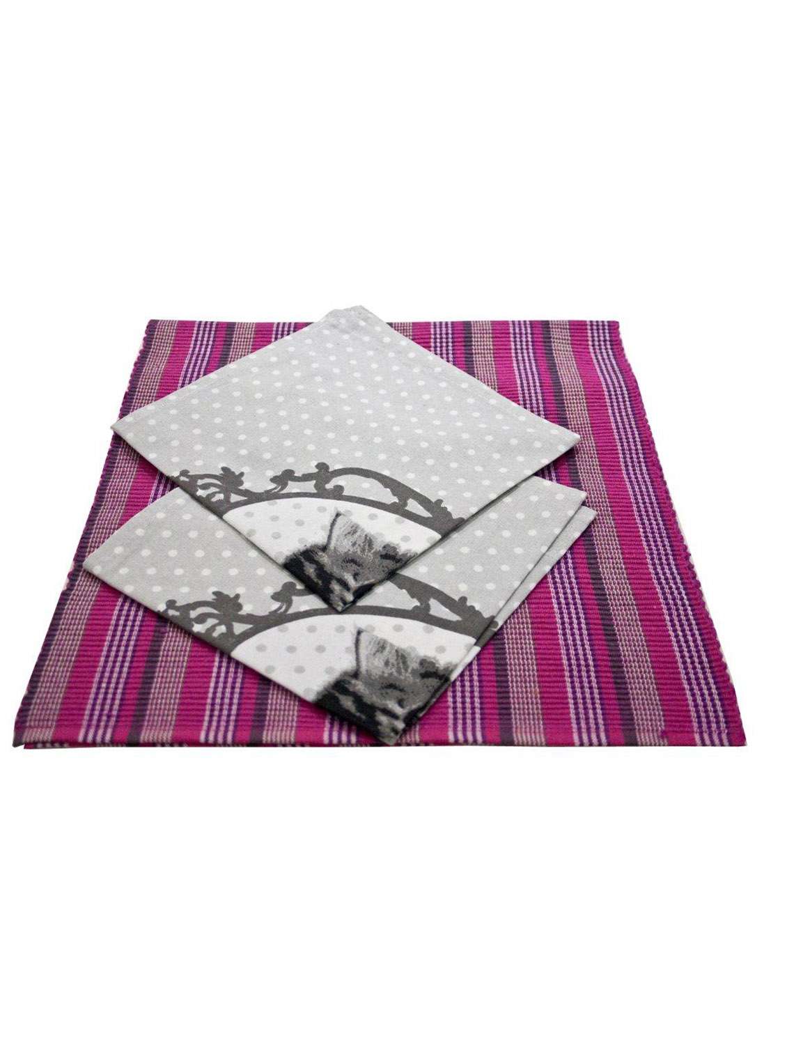 100% cotton 2 table mats with 2 table napkin set pink/grey