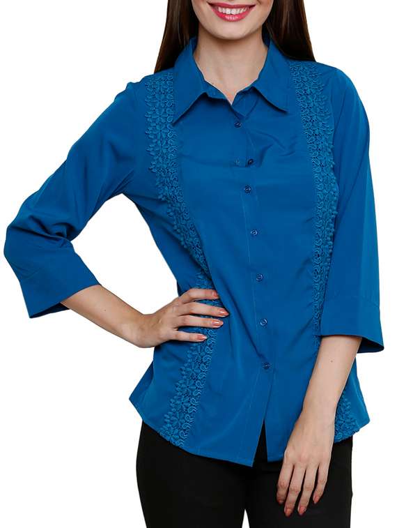 blue poly crepe casual shirt