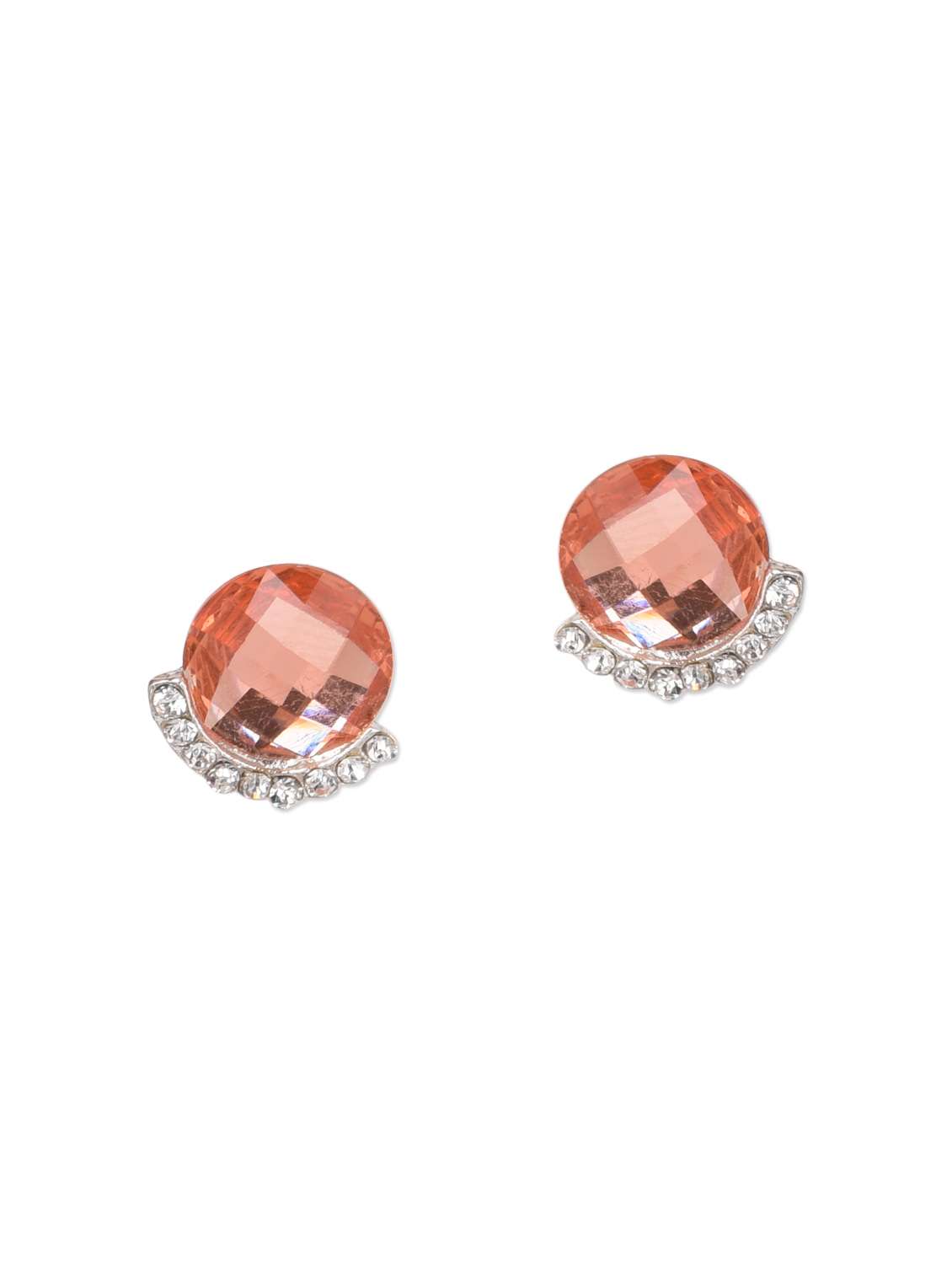 orange round stone stud earrings