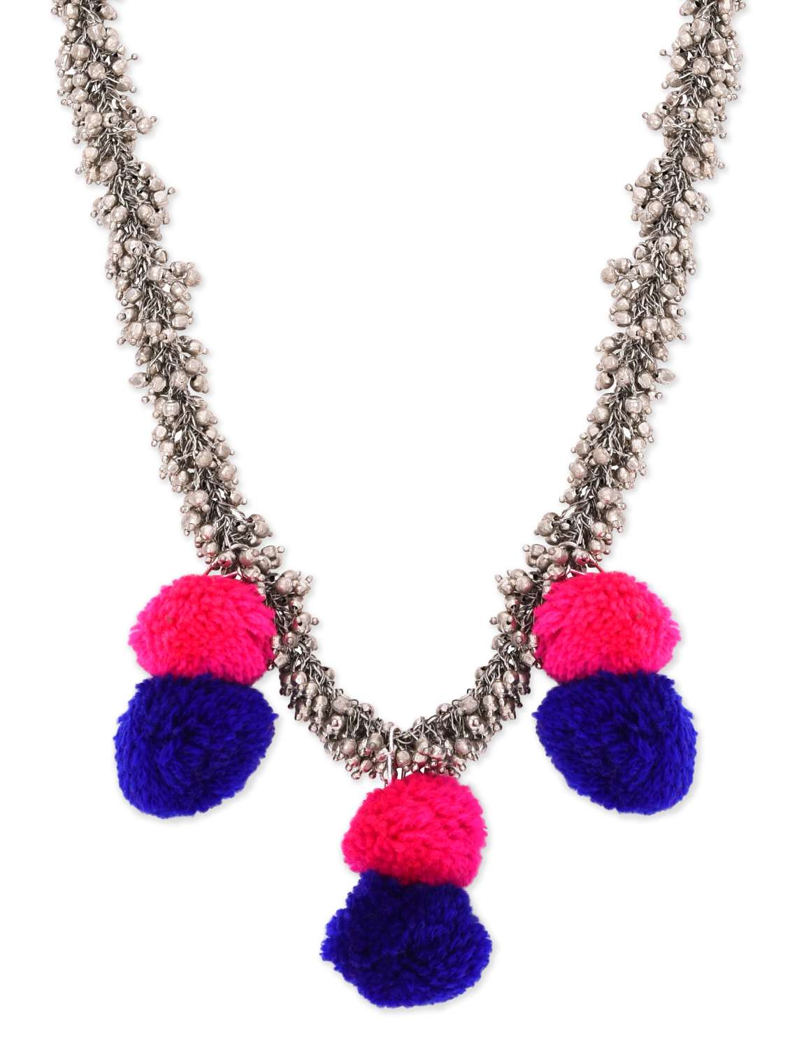 silver pom pom embellished necklace
