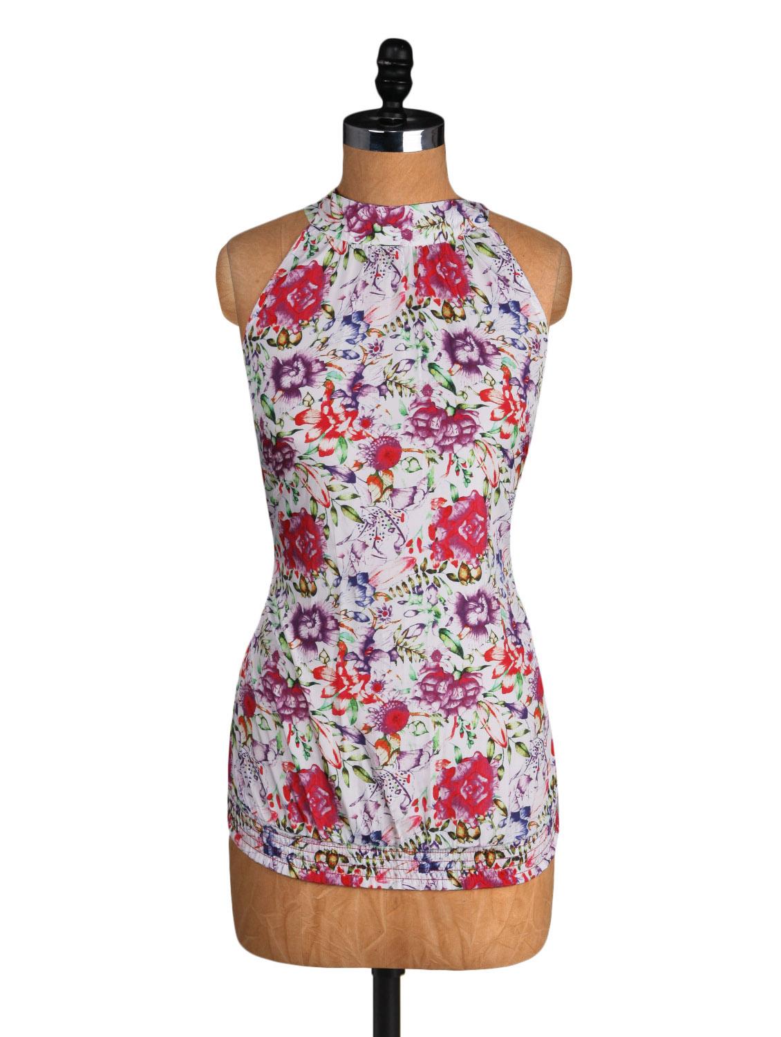 Multicoloured Floral Print Halter Top - Amari West