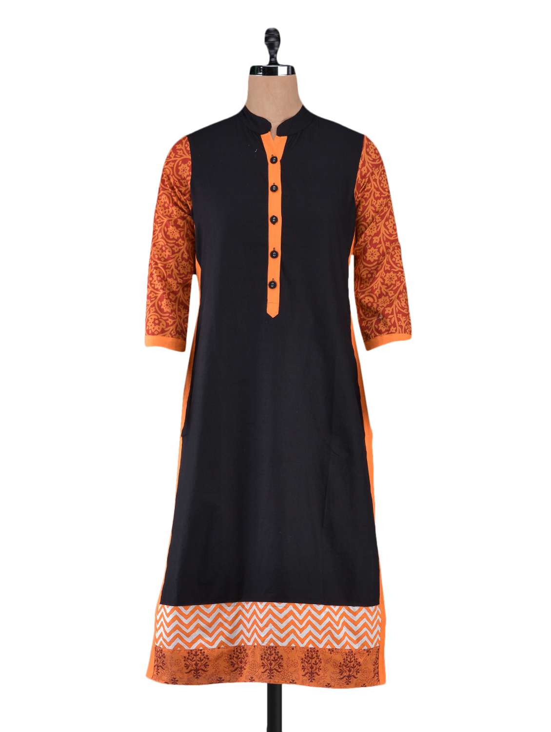 mandarin collar printed sleeves cotton kurta