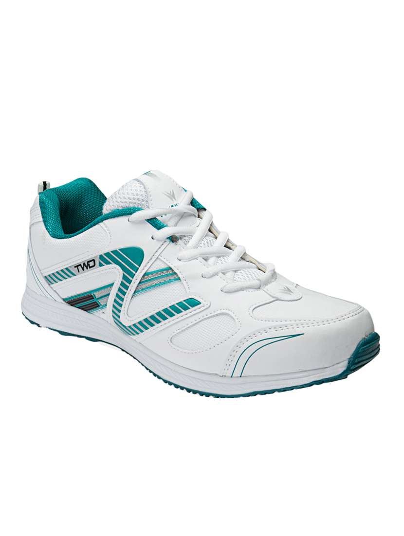 white,sea green faux leather sport shoes