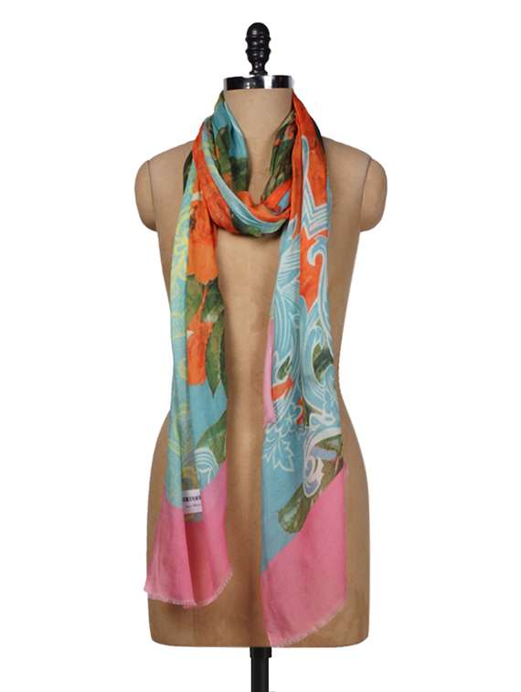 Multicolored Printed Cotton-silk Scarf