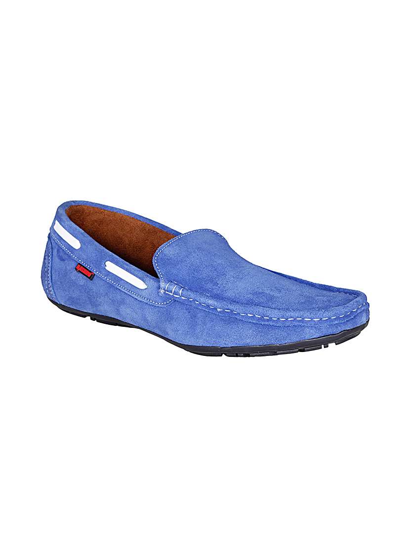 blue suede slip on loafer