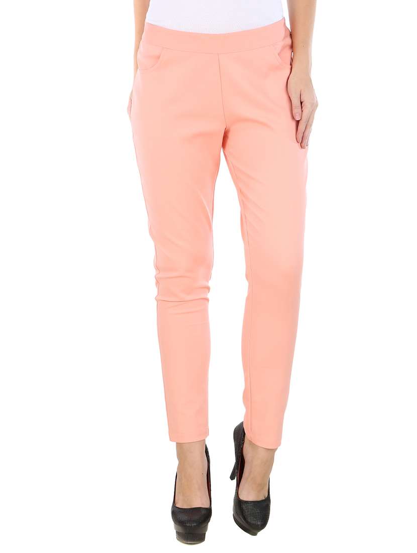 pink cotton blend trousers