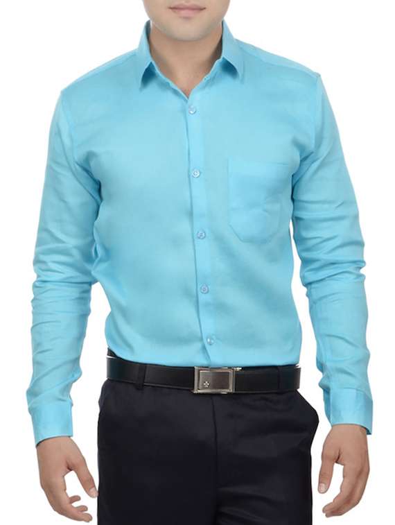 solid aqua blue cotton shirt