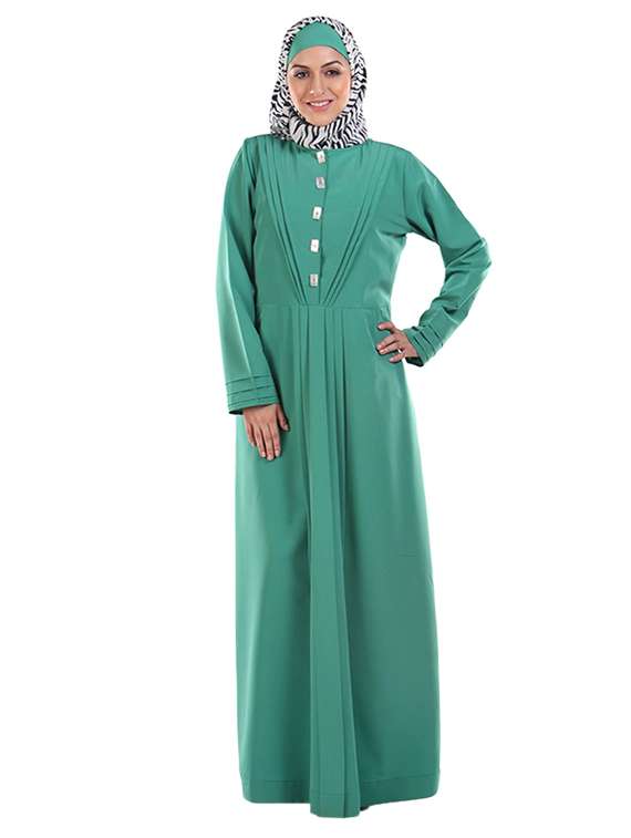 pleated green full sleeved abaya