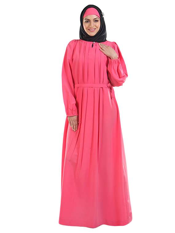 solid rose pink abaya with waist belt