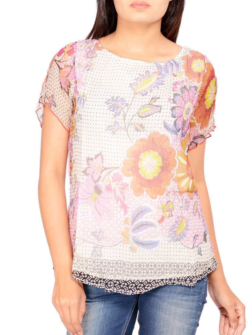 orange printed chiffon top