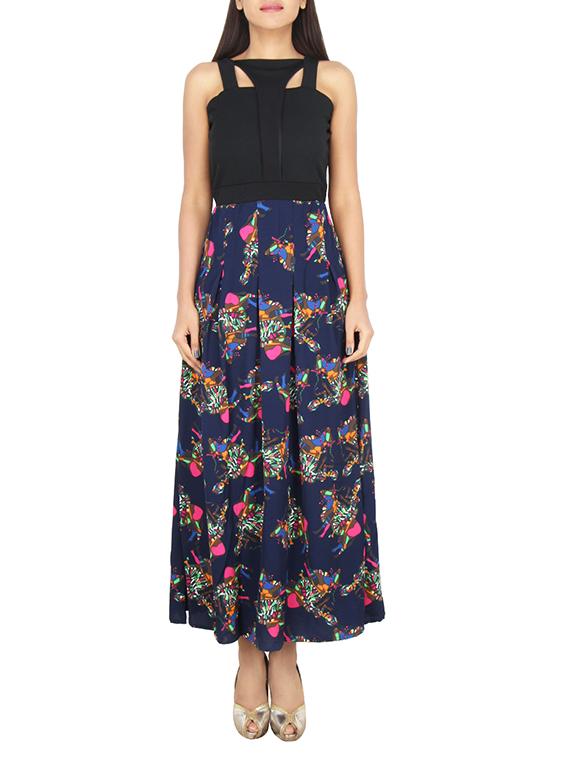 navy blue & black printed maxi dress