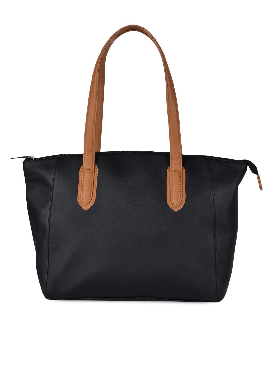 Solid Black Leatherette Handbag - AVX