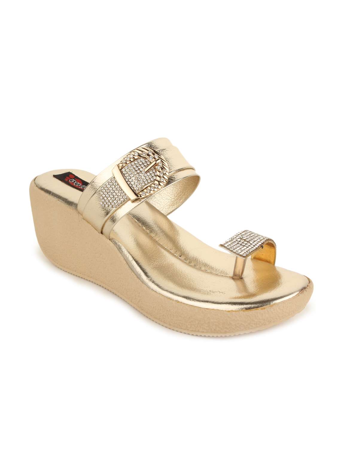 gold leatherette one toe wedge