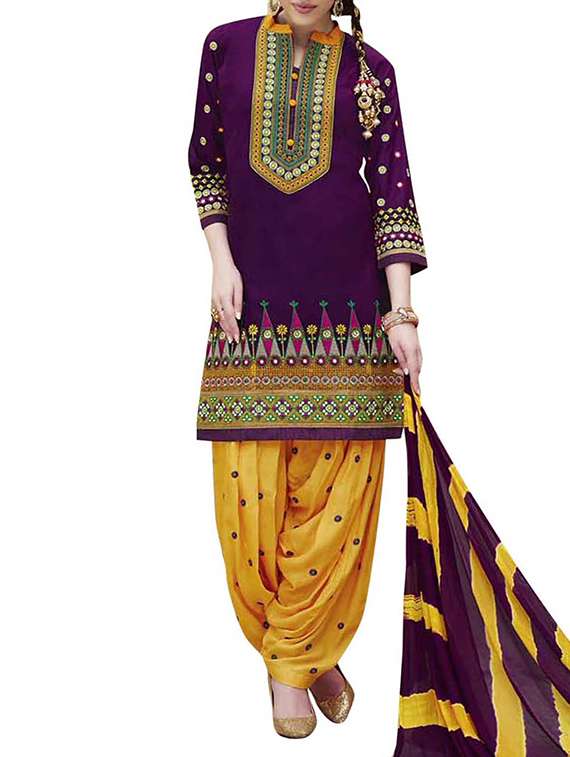 Buy online Top Purple, Bottom Yellow, Dupatta Multi Cotton Unstitched Suit  from Suits & Dress material for Women by Fabnil for 6999 at 0% off | 2026  Limeroad.com