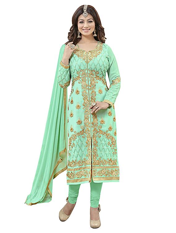 green georgette unstitched suit - 11057514 -  Zoom Image - 0