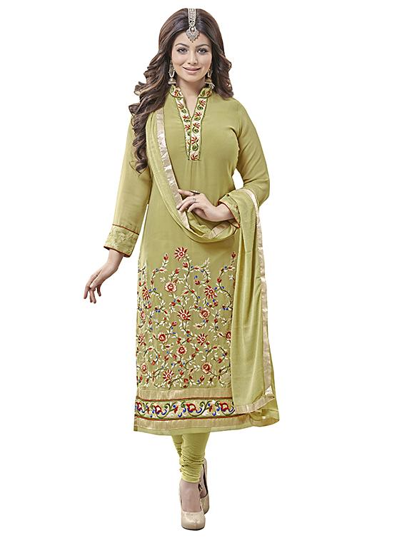mehandi georgette unstitched suit - 11057516 -  Zoom Image - 0