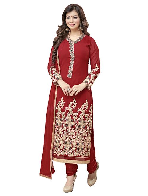 maroon georgette unstitched suit - 11057519 -  Standard Image - 0