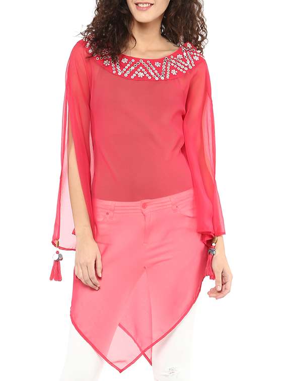 pink georgette kaftan