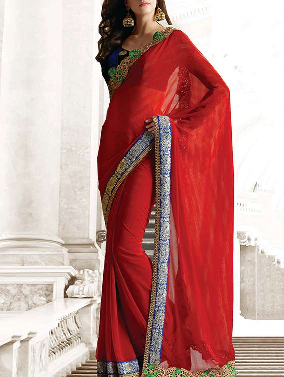 red chiffon bordered saree