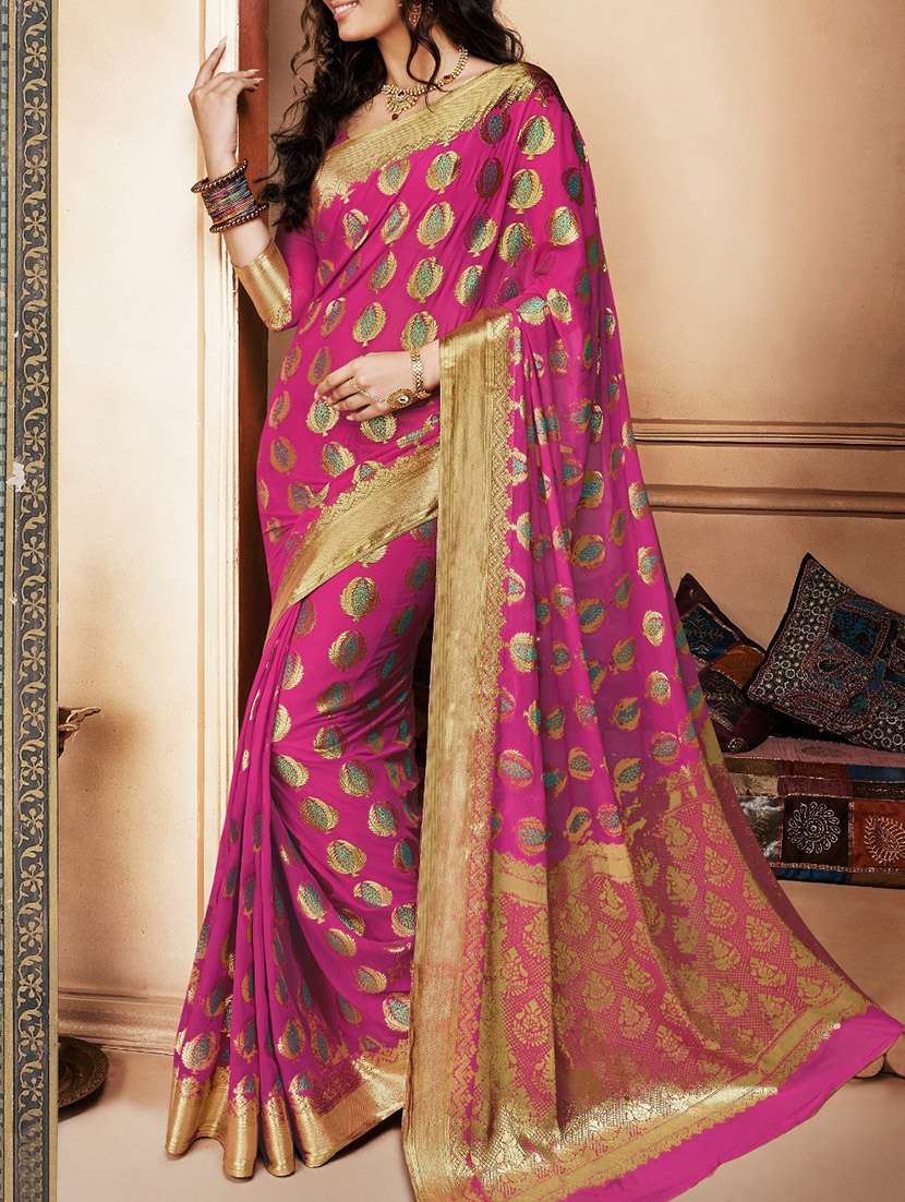 magenta chiffon saree