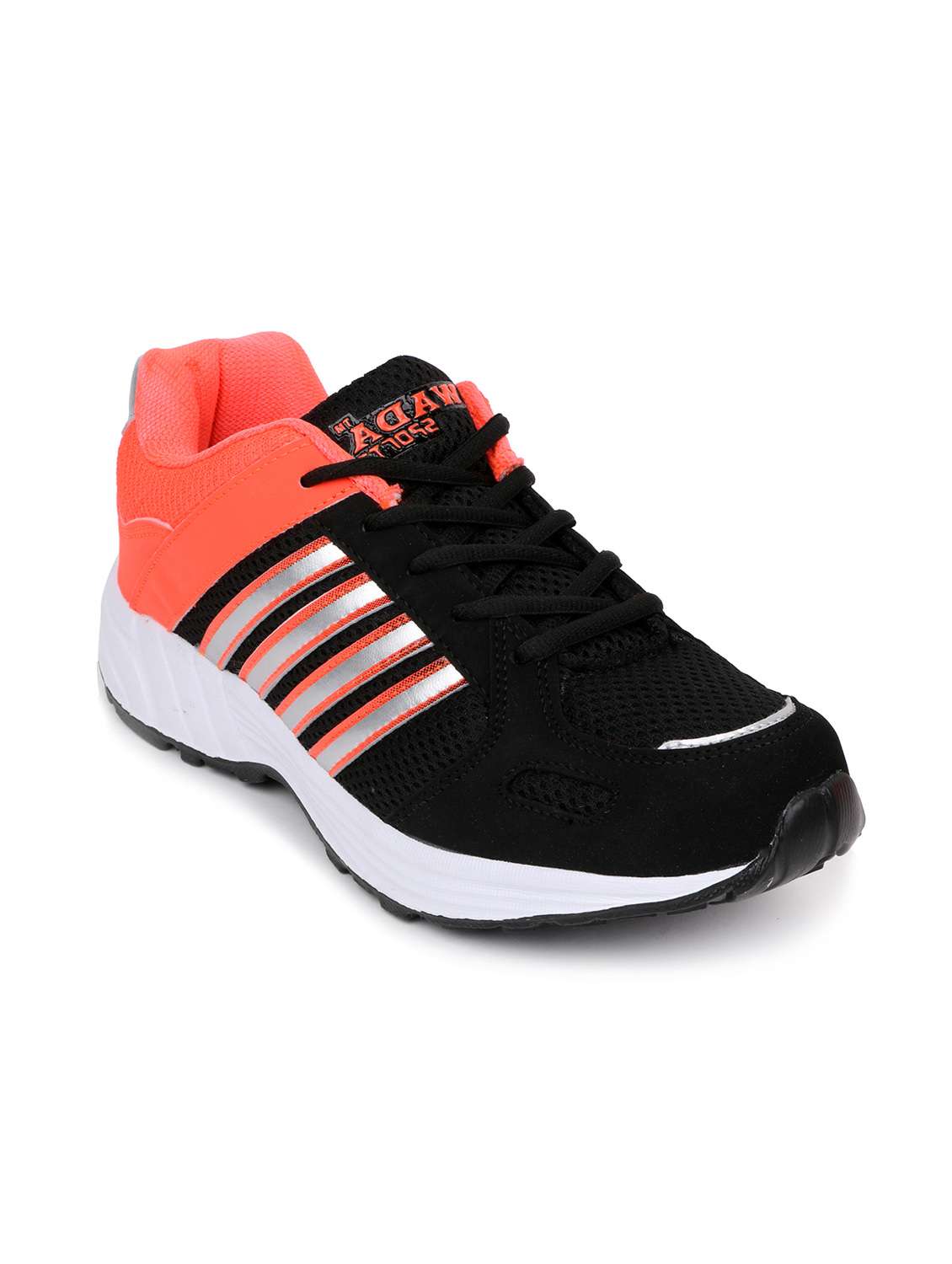 black, grey and peach faux leather sport shoes