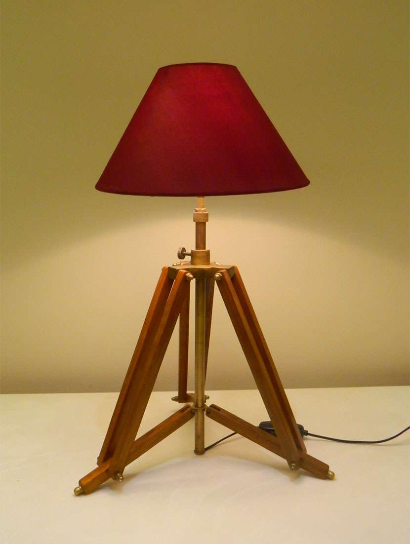 tripod table lamp in mango wood with fabric shade