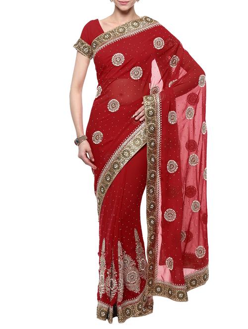 maroon georgette saree - 11111357 -  Standard Image - 0