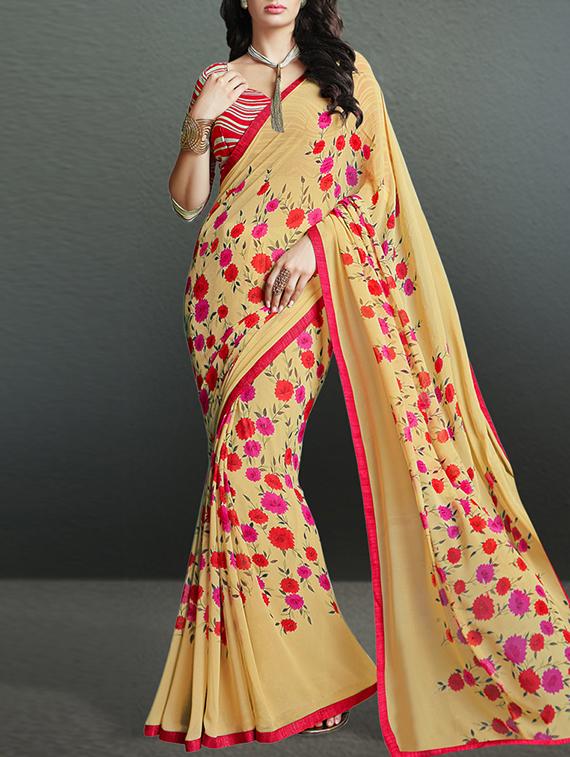 beige georgette printed saree - 11119030 - Zoom Image - 0