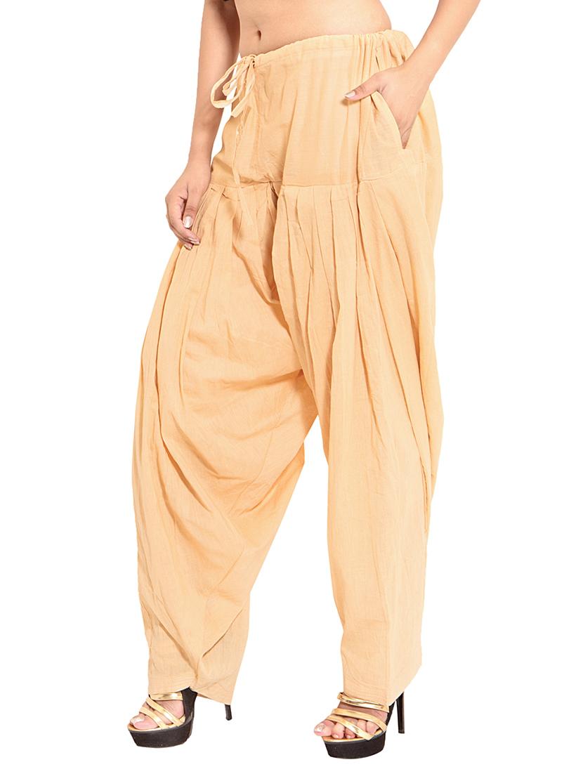 beige cotton patiyala salwars - 11119990 - Standard Image - 5
