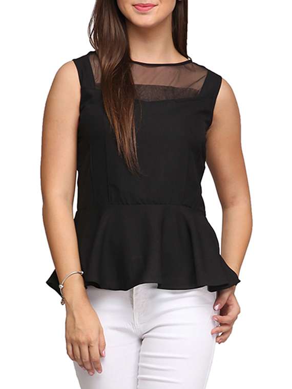 sheer panel solid peplum top