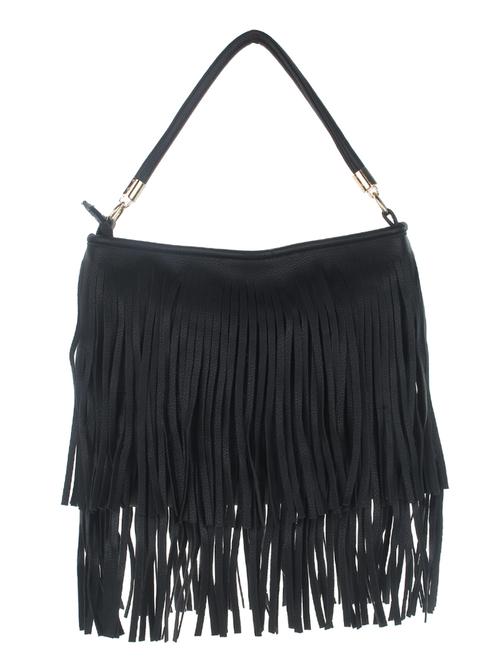 black leatherette fringes handbag - 11131163 - Standard Image - 0