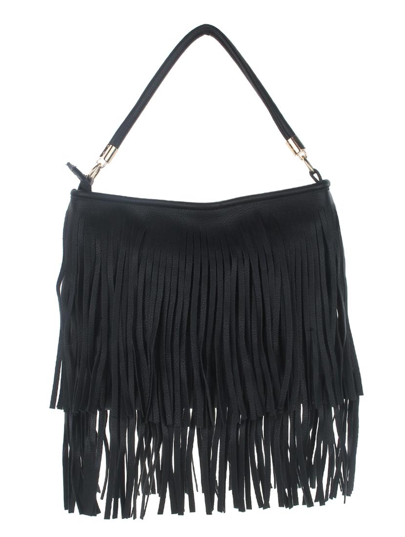 black leatherette fringes handbag - 11131163 - Zoom Image - 0