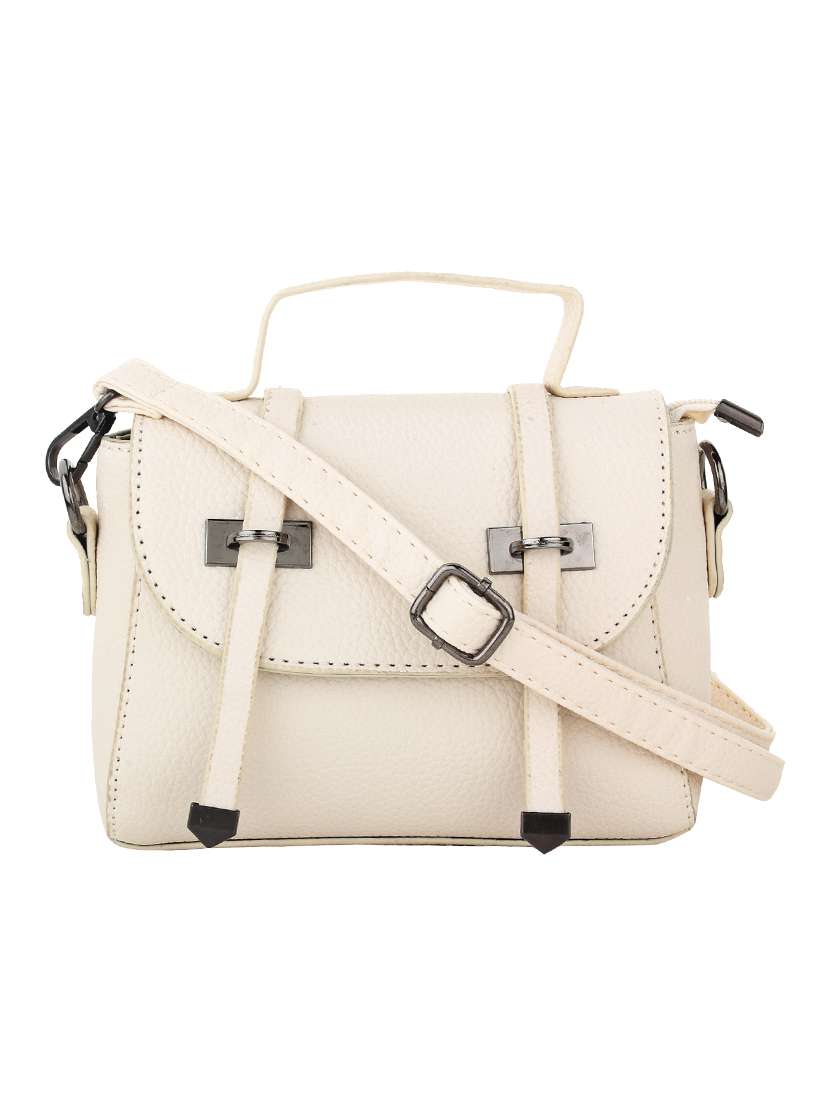 white leatherette textured sling bag