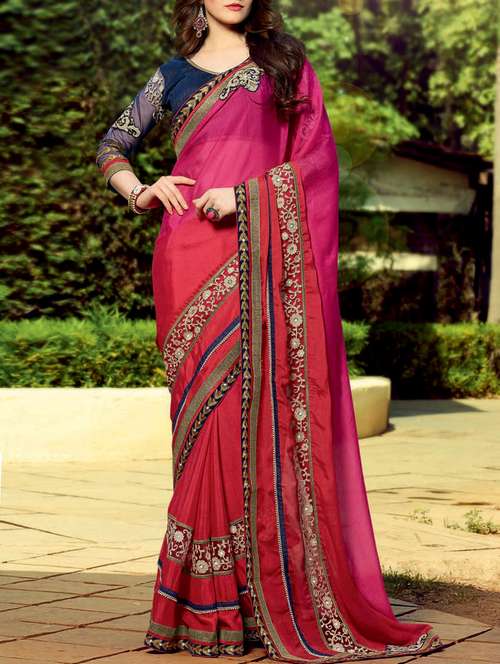 pink georgette embroidered saree - 11144946 -  Standard Image - 0