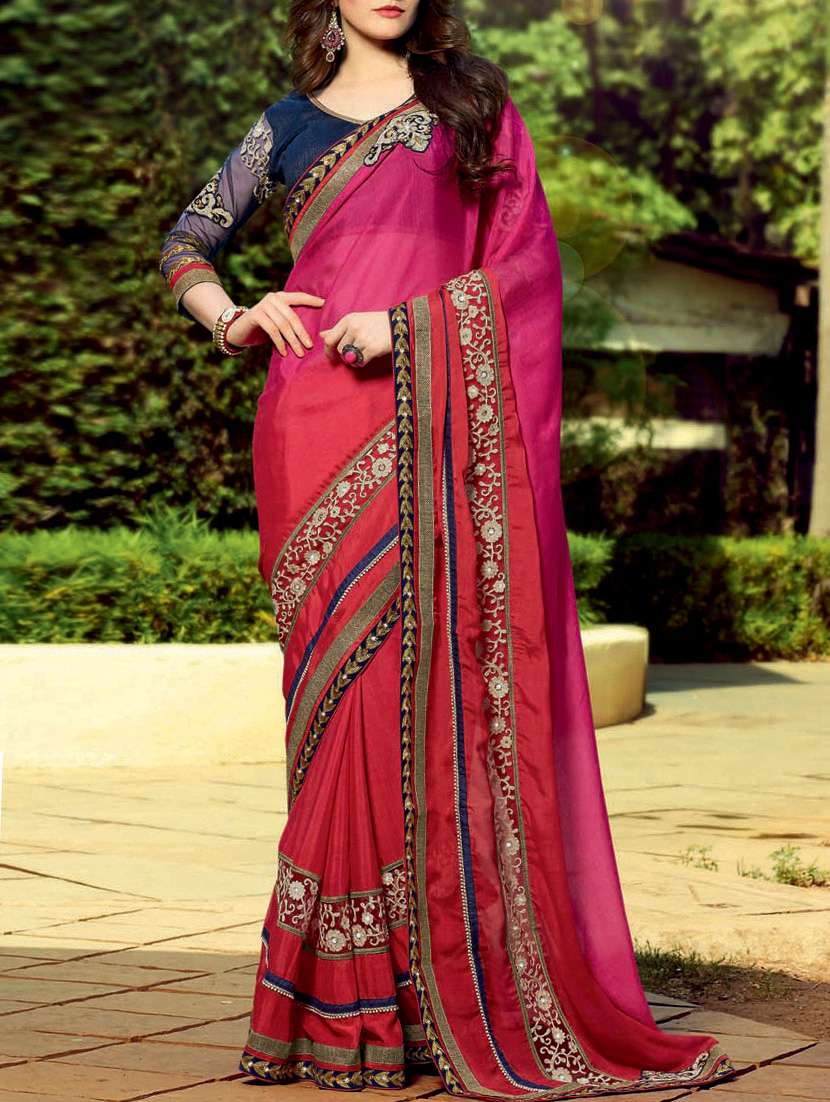 pink georgette embroidered saree - 11144946 -  Zoom Image - 0