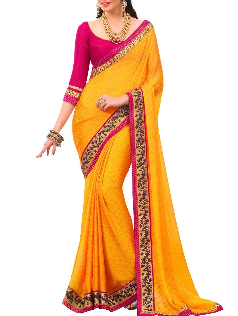 yellow satin saree - 11144955 - Zoom Image - 0
