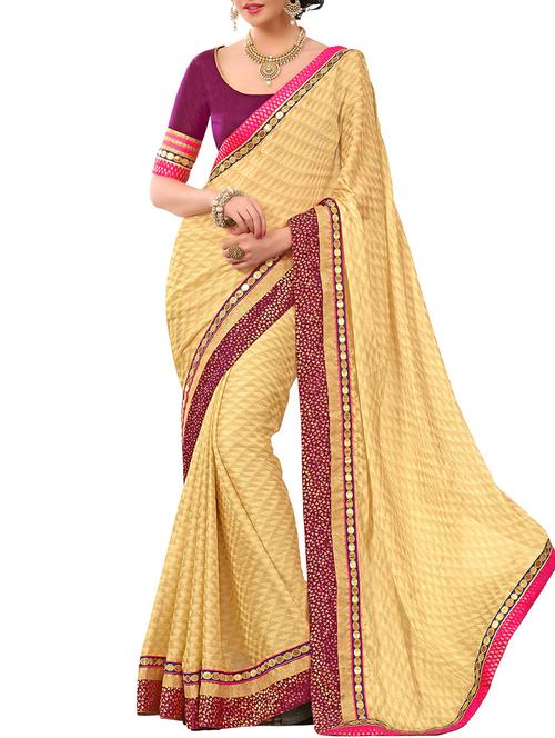 beige satin saree - 11144957 - Standard Image - 0