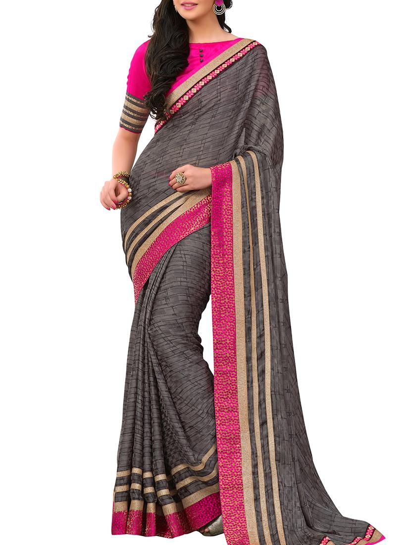 grey satin saree - 11144961 - Zoom Image - 0
