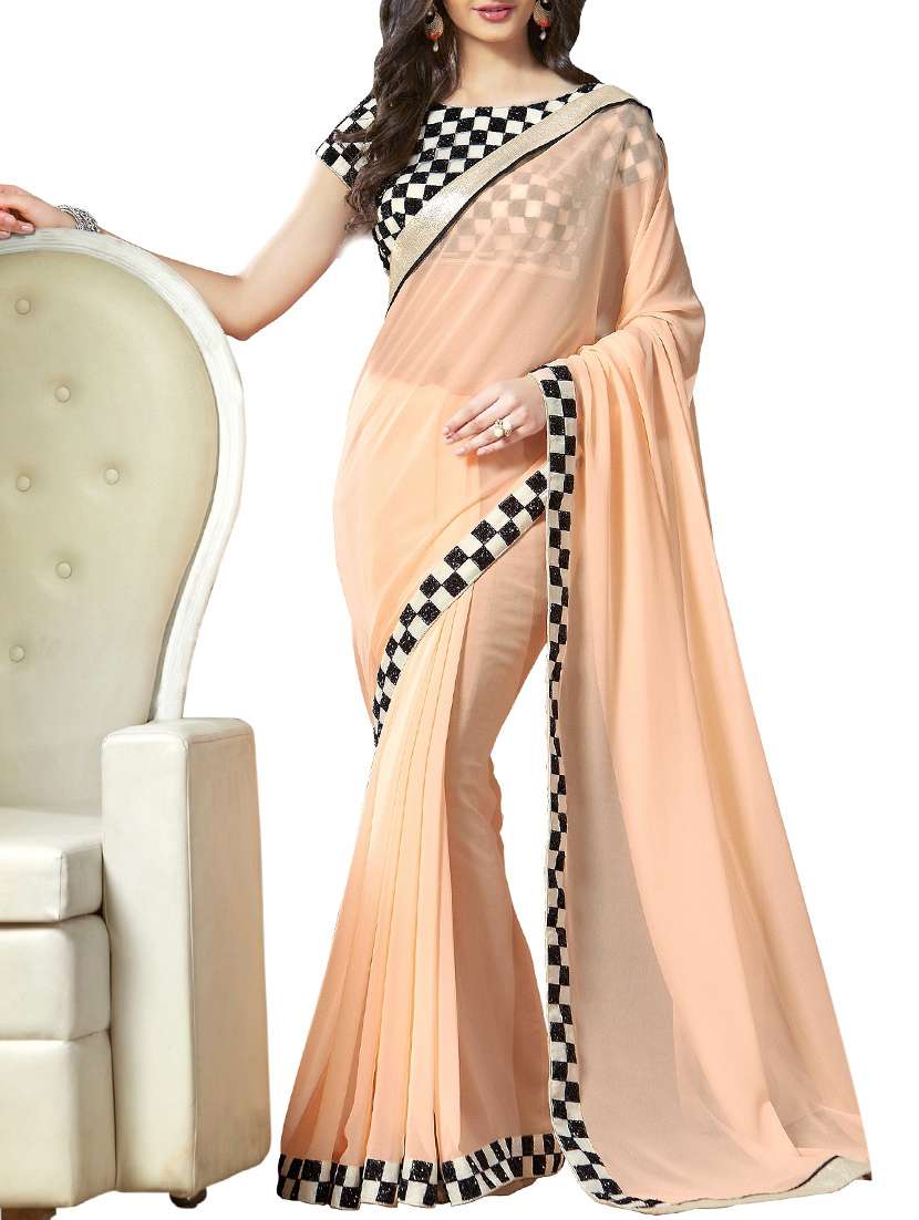 orange georgette saree - 11144977 - Zoom Image - 0