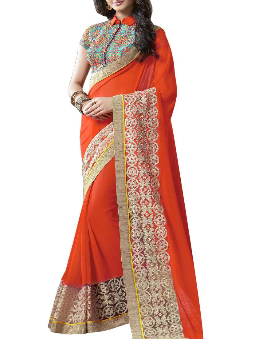 orange georgette saree - 11144989 -  Zoom Image - 0