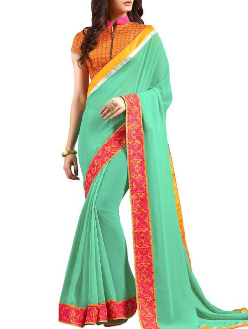 green georgette saree - 11145057 - Standard Image - 0