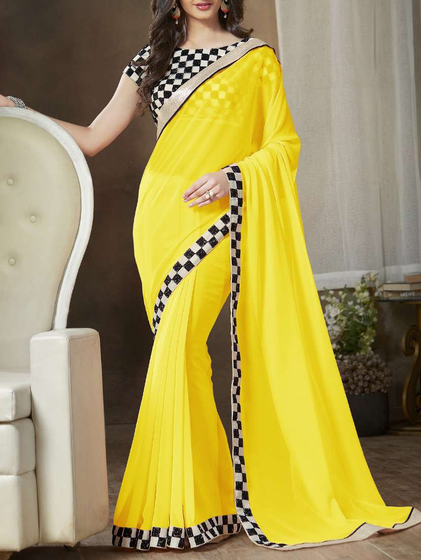 yellow georgette saree - 11145066 -  Zoom Image - 0