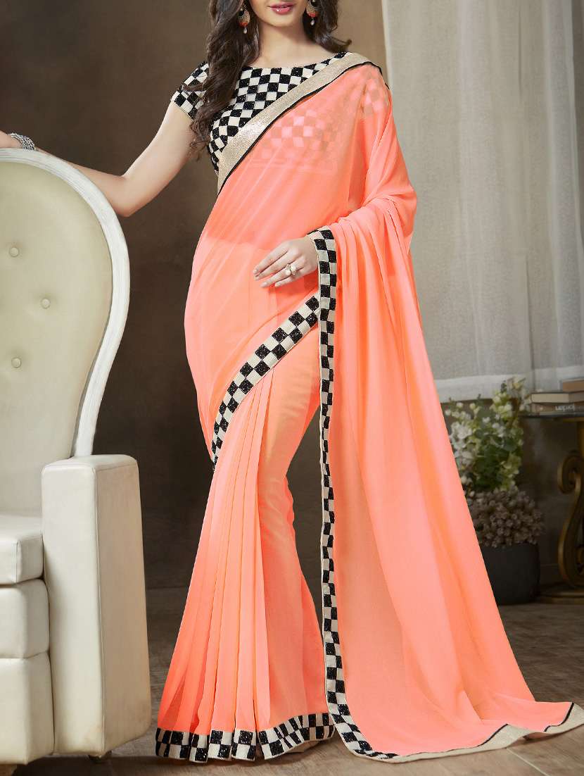 orange georgette saree - 11145067 - Zoom Image - 0