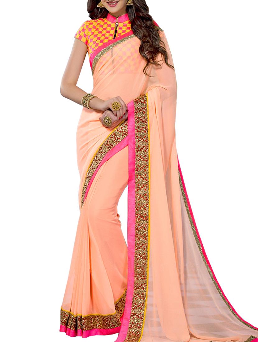 orange georgette saree - 11145079 -  Zoom Image - 0