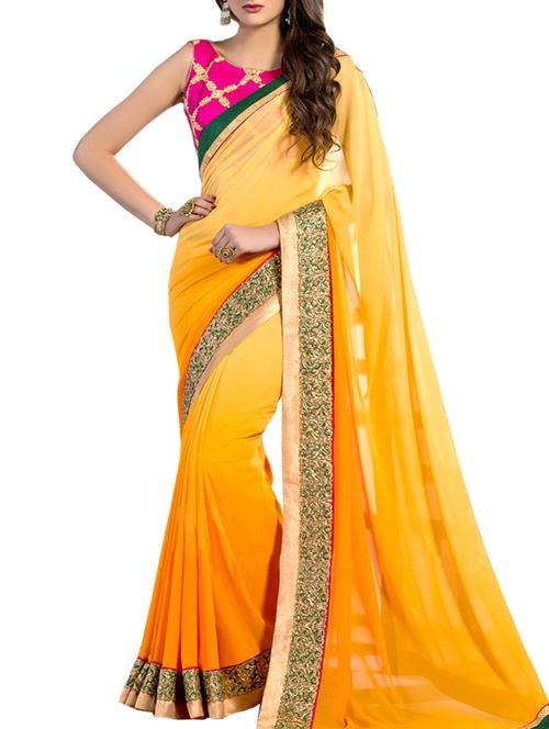 yellow georgette saree - 11145082 -  Standard Image - 0