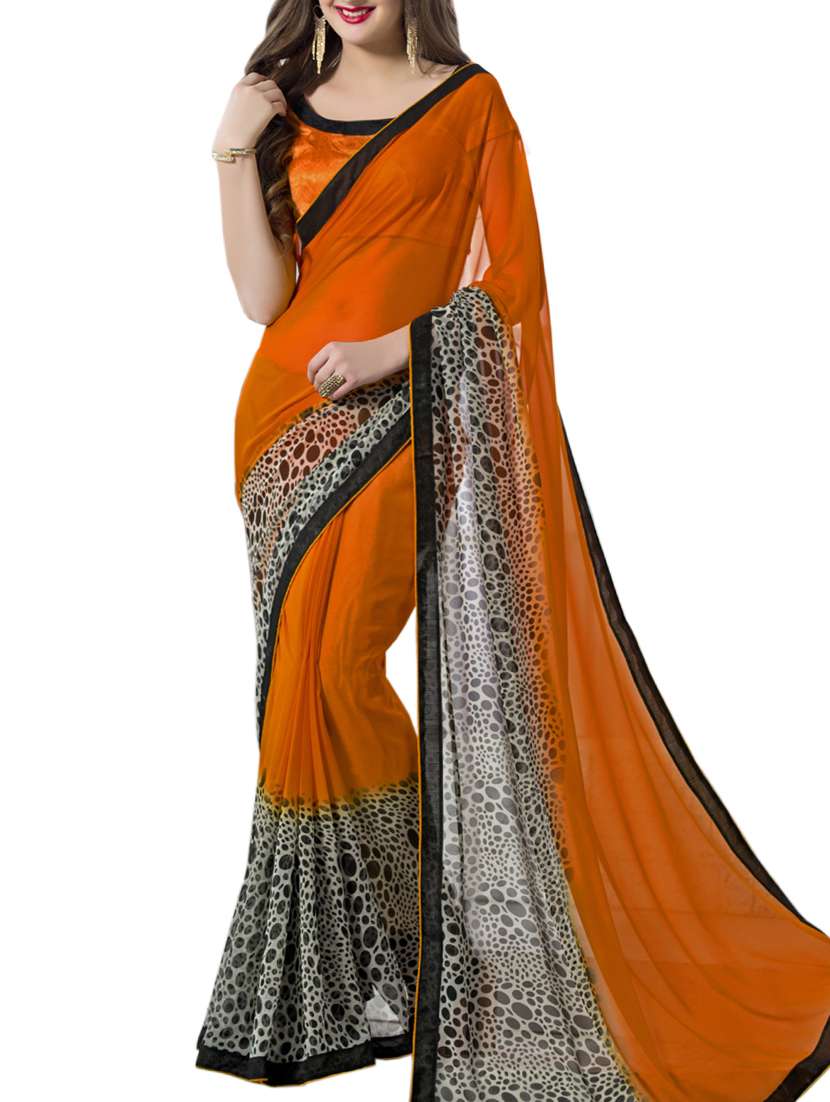 orange georgette saree - 11145097 - Zoom Image - 0