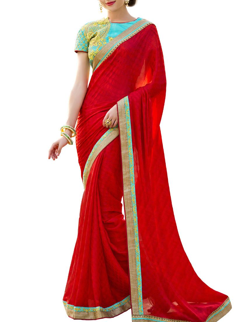 red satin saree - 11145120 - Zoom Image - 0