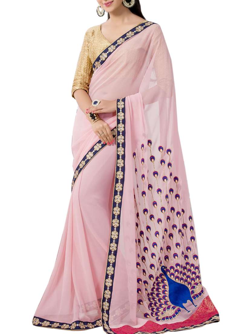 pink georgette saree - 11145130 - Zoom Image - 0